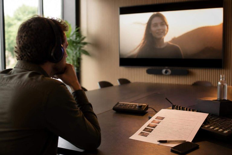 Vídeo corporativo con subtítulos y sistema de audio preparado para una locución profesional